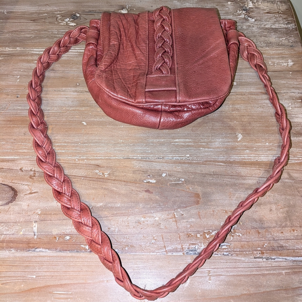 Braided Leather Crossbody Bag - Red - Made in Mexico
